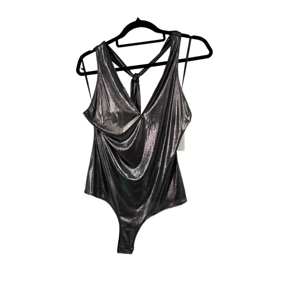 NWT BCBGGeneration Bodysuit Womens Metallic Sleeveless Open Back Glam Night Out